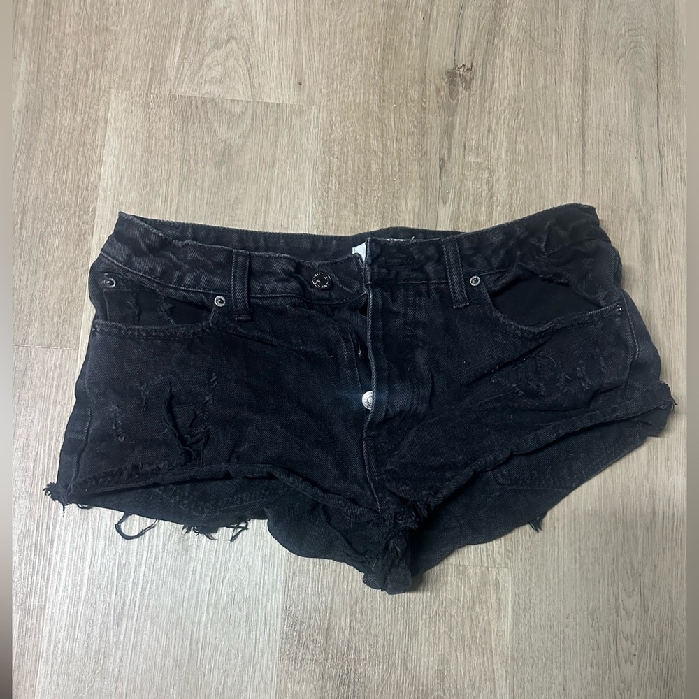 Forever 21 Black Distressed Denim Shorts High Waist Size 29